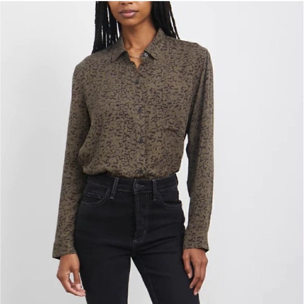 Rails Rosci Olive Black Spots Long Sleeve Button Up Shirt NWT size Small $168